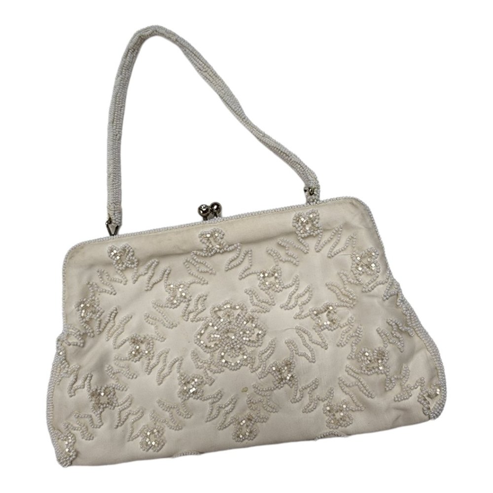 Vintage Elegant White Beaded John Wang Imports DEBBIE Purse Handbag